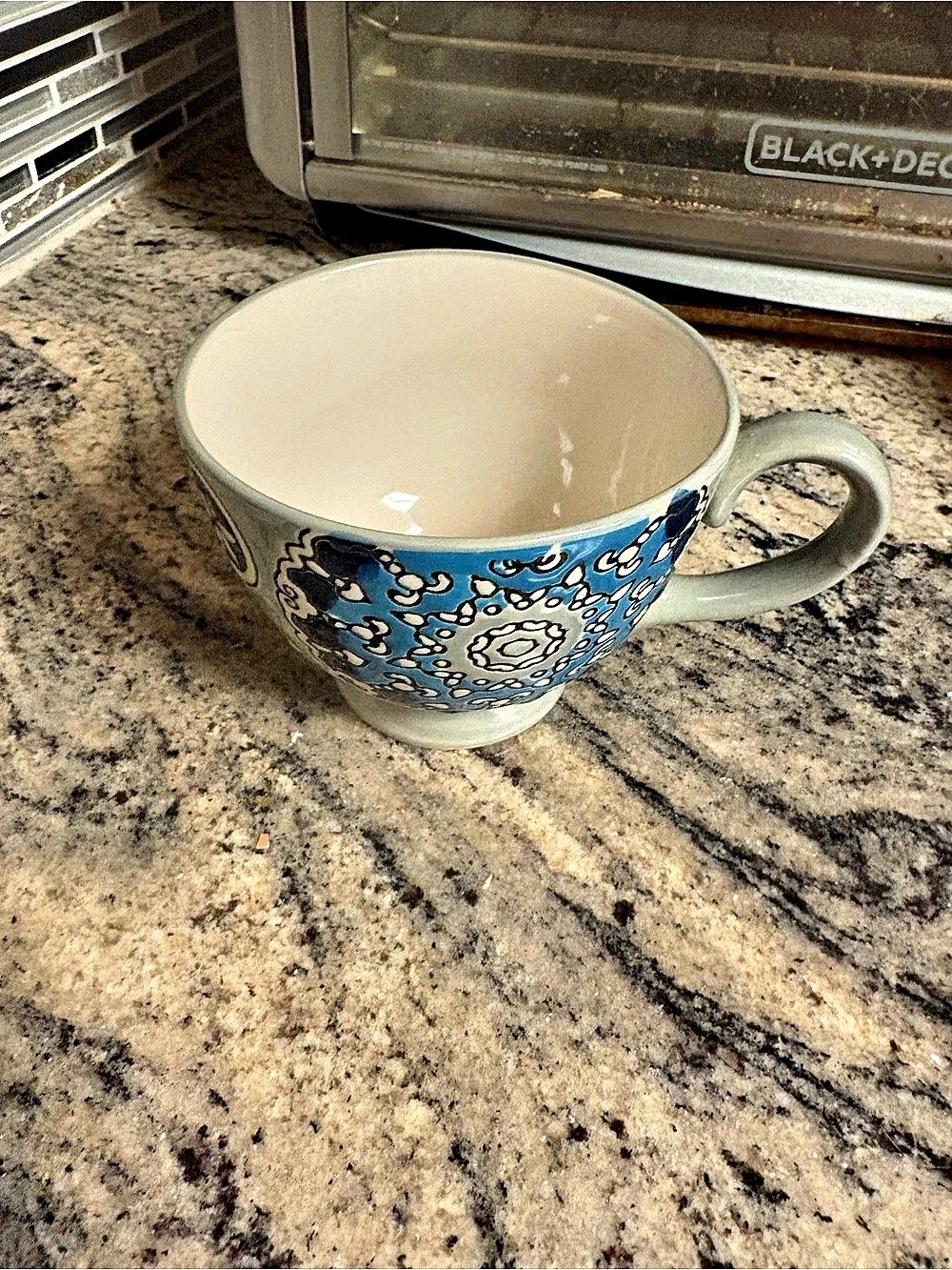 Dutch Wax by Coastline Imports Blue Medallion Jumbo Footed Pedestal Mug Boho